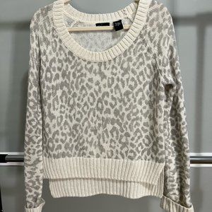 Moda International White and Gray Leopard Knit Sweater